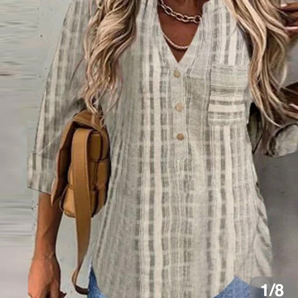 Checked v-neck relaxed fit buttoned shirt in Elastane and rayon-XXL.